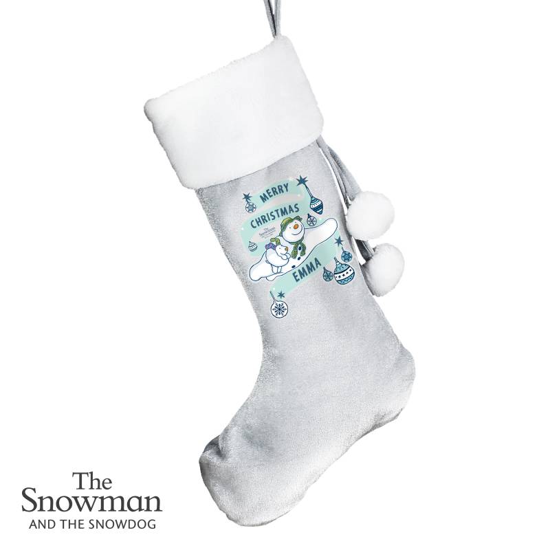 Personalised The Snowman and the Snowdog Luxury Silver Grey Stocking