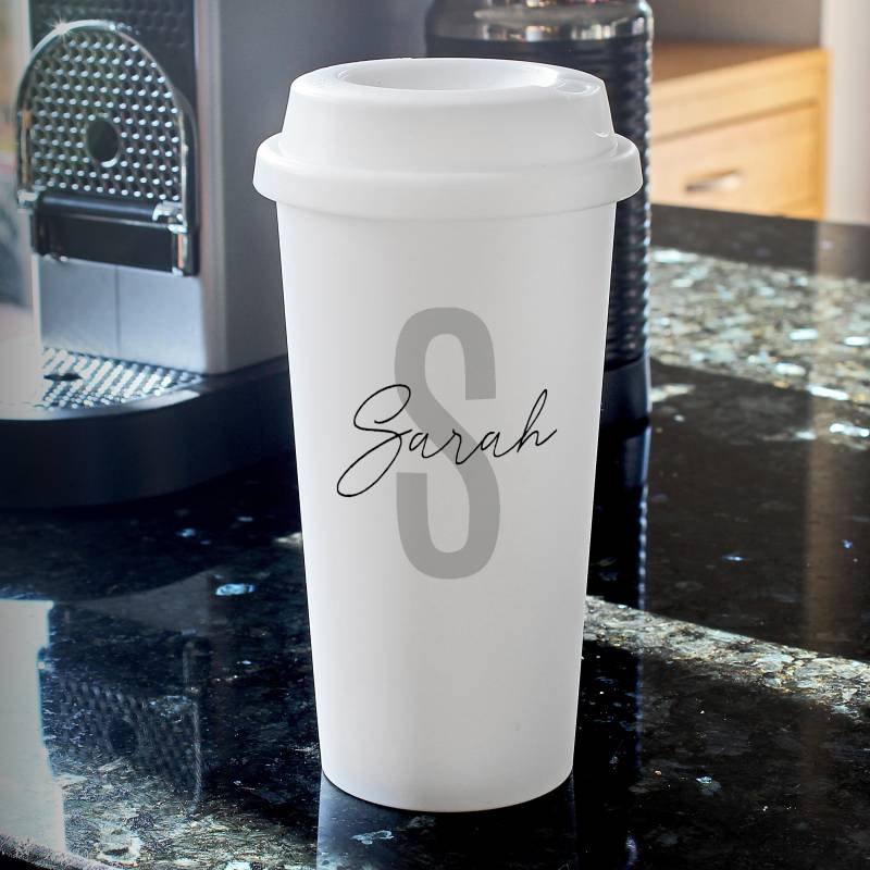 Personalised Initial & Name Double Walled Travel Mug