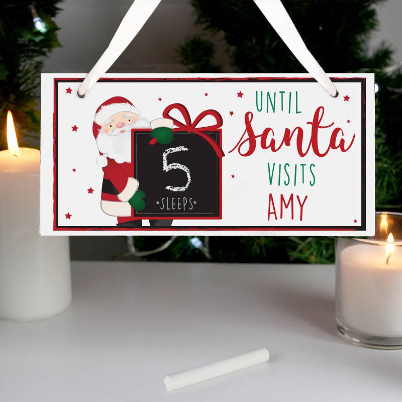 Personalised Santa Christmas Chalk Countdown Wooden Sign