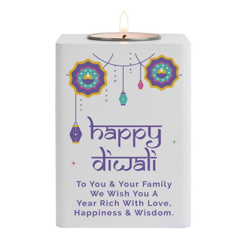 Personalised Diwali Wooden Tealight Holder